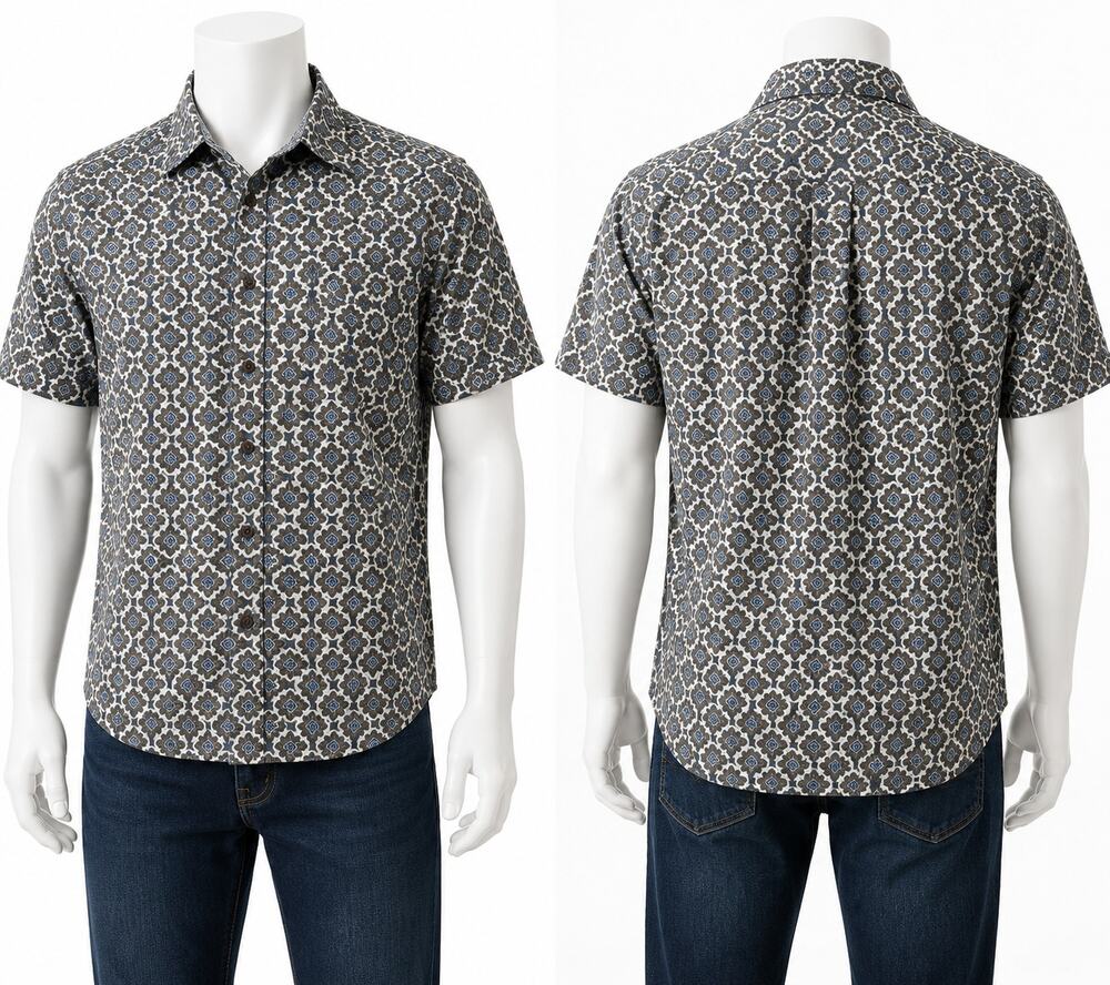 Bennington California The Slim Shirt Mens L Geometric Mod Retro Button Up